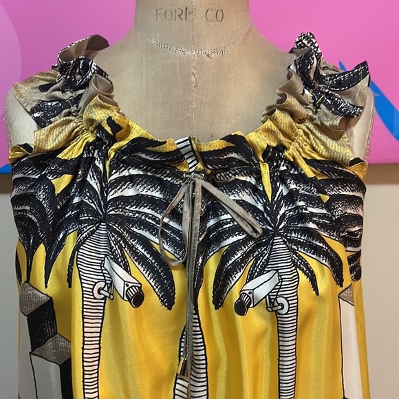 JC de Castelbajac Yellow Black Maxi Dress Camr Camera Act Print NWT - Picture 3 of 16